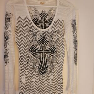 Vocal White and Black Long Sleeve Top